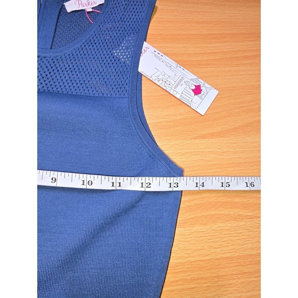 Parker Dress XS Drop Waist Peplum Tiered Blue Stretch Comfort Eyelet Open Knit - Picture 11 of 15